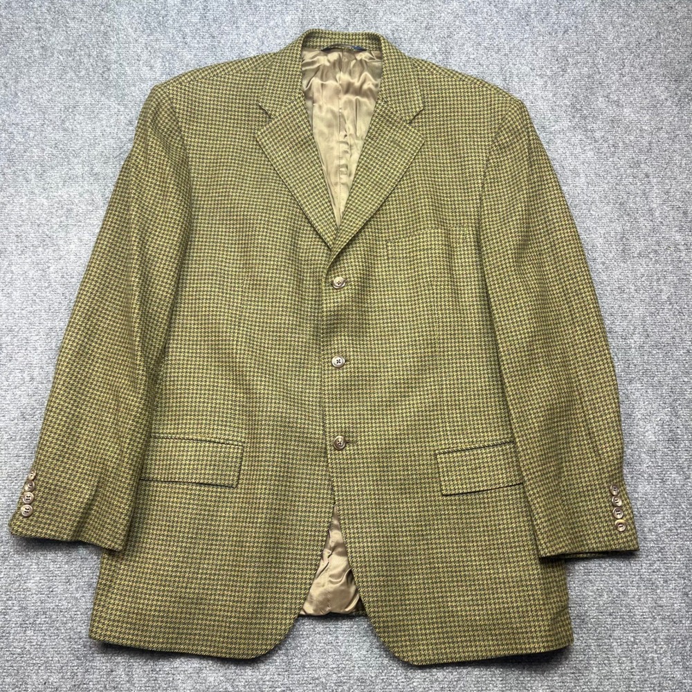 Vtg Polo RalphLauren Italy Wool/Cashmere Houndstooth Tweed Blazer 46R Gold